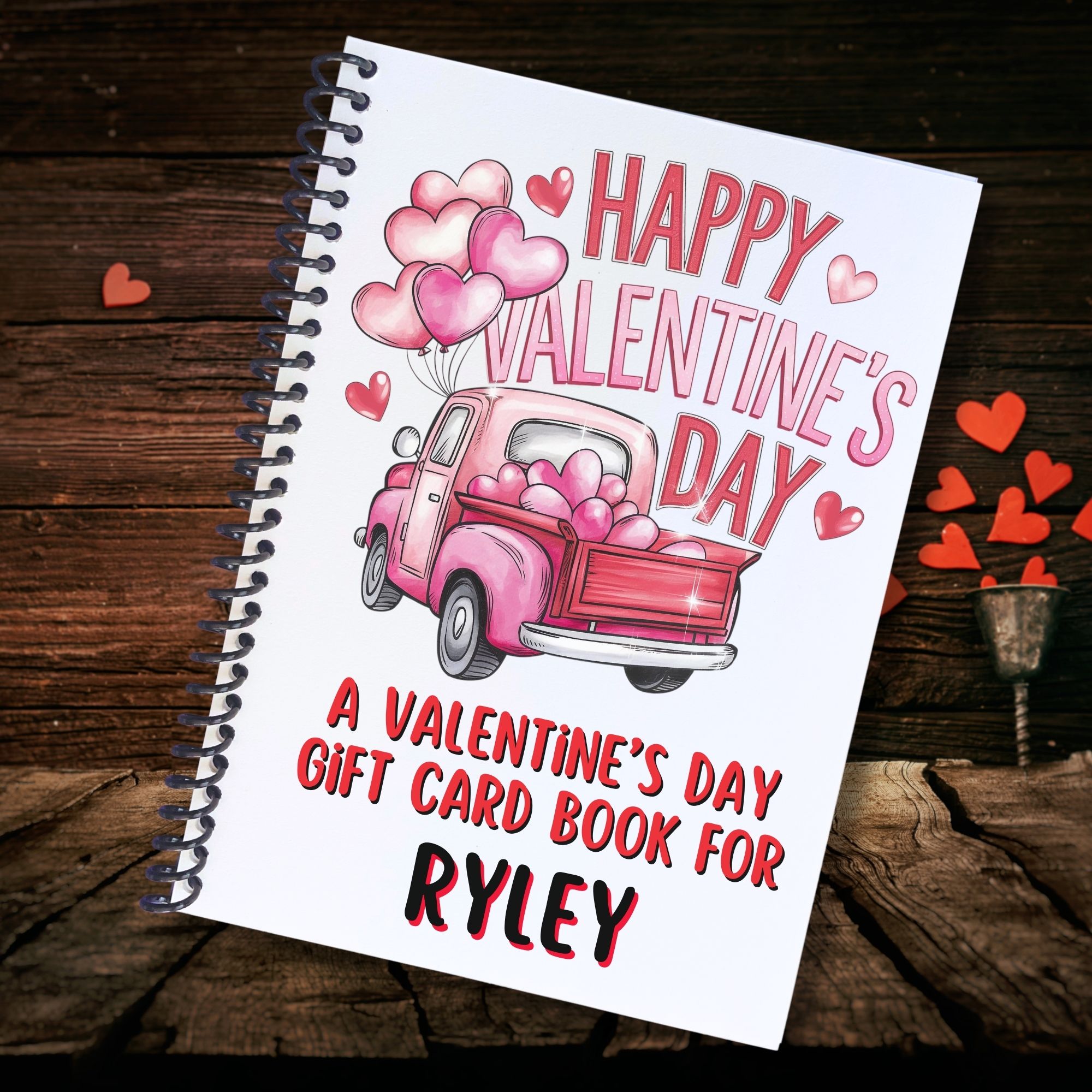 This image shows the cover of the Personalized Valentine's Day Gift Card Book with Stickers and PVC Cover - Pickup Truck.