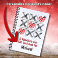 Load image into Gallery viewer, This image shows where your personalized name/message will be printed on the Personalized Valentine's Day Gift Card Book with Stickers and PVC Cover - Tic Tac Toe.
