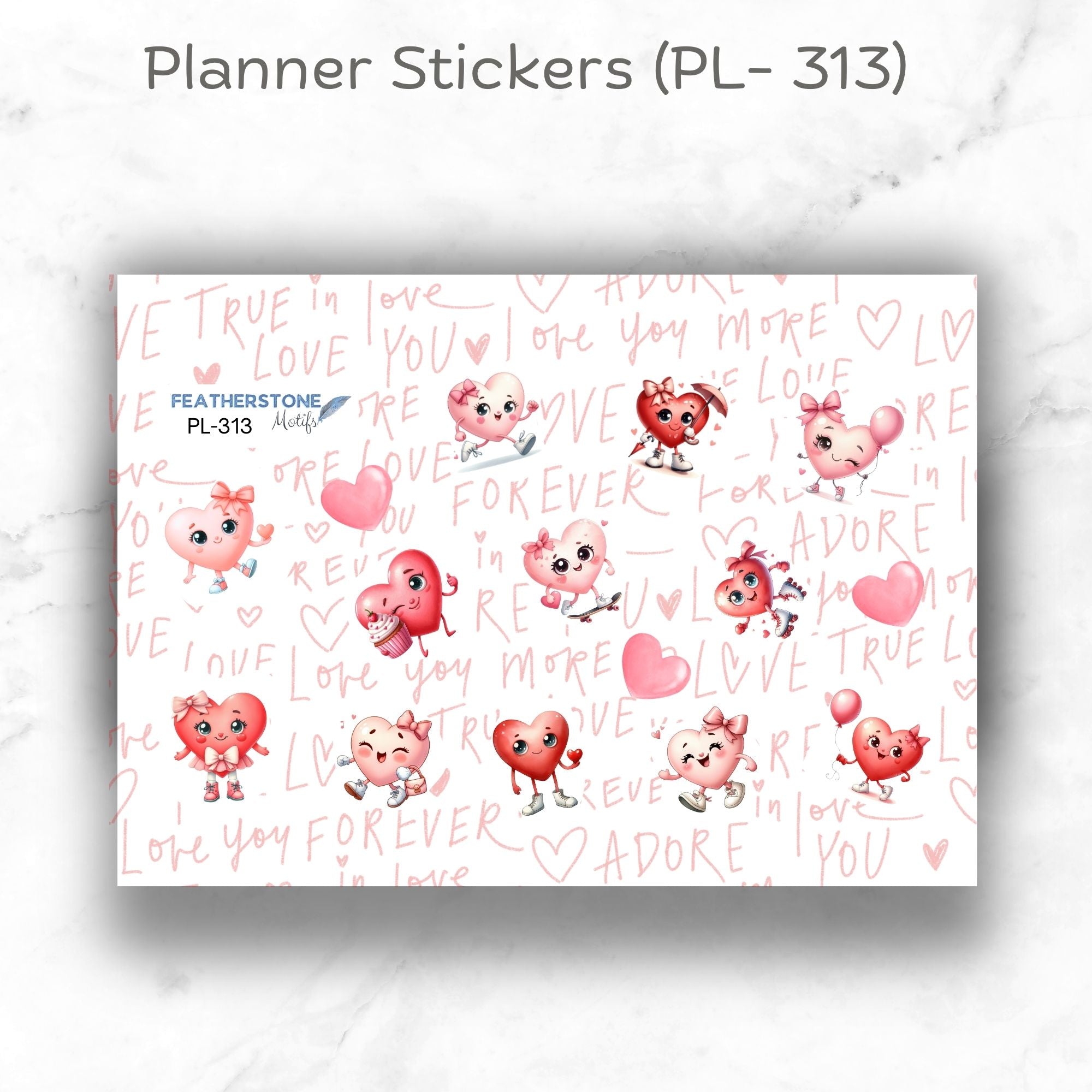 This image shows the matte paper sticker sheet included with the Personalized Valentine's Day Compact 5"x7" Gift Card Book with Stickers and PVC Cover - Foxy.