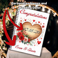 Load image into Gallery viewer, This image shows where your personalized names and date are printed on the Personalized Wedding Gift Card Book with Stickers and PVC Cover - Heart.
