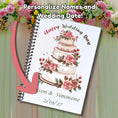 Load image into Gallery viewer, This image shows where your personalized names and date are printed on the Personalized Wedding Gift Card Book with Stickers and PVC Cover - Wedding Cake.
