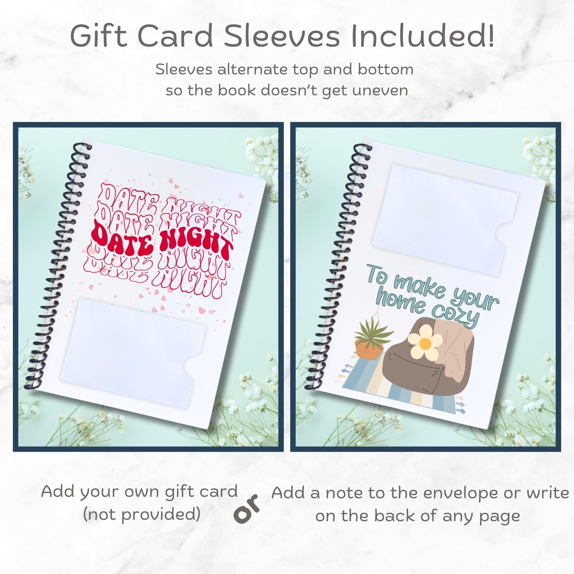 This image shows two pages with alternating gift card sleeves in the Personalized Wedding Gift Card Book with Stickers and PVC Cover - Champagne.