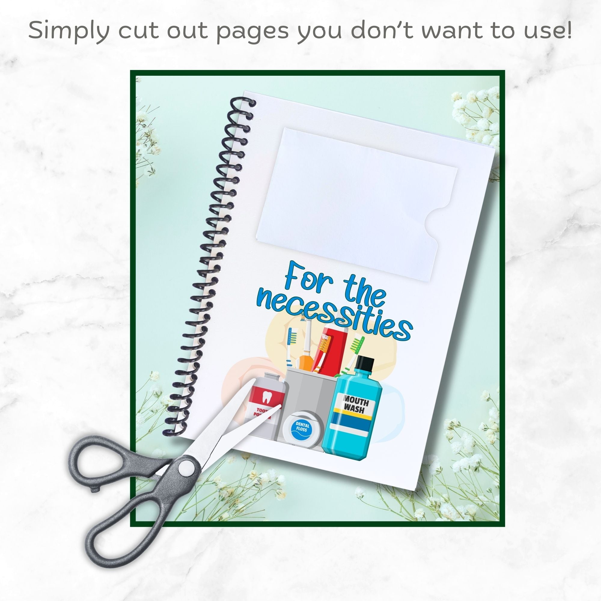 This image shows how you can easily cut out any unneeded pages in the Personalized Wedding Gift Card Book with Stickers and PVC Cover - Champagne.