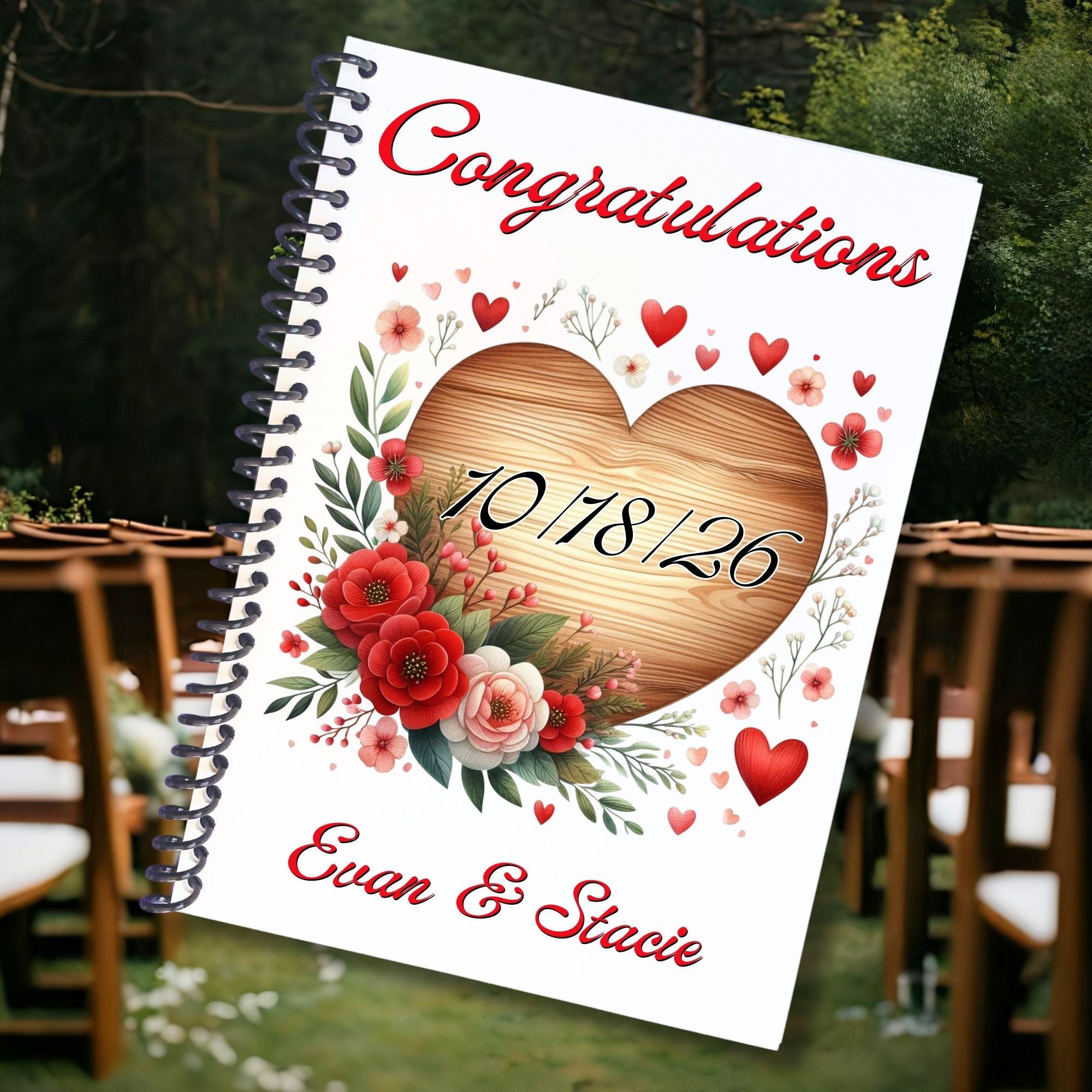 This image shows the cover for the Personalized Wedding Gift Card Book with Stickers and PVC Cover - Heart.