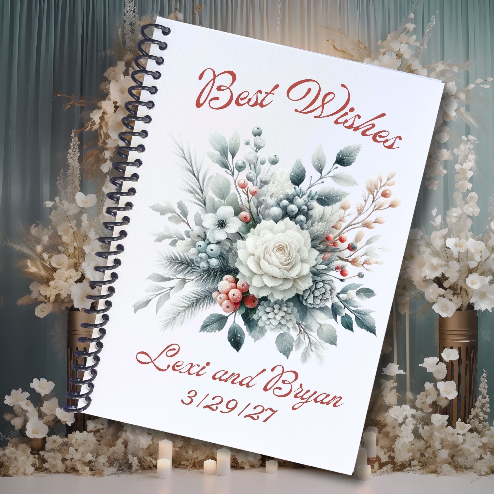 This image shows the cover for the Personalized Wedding Gift Card Book with Stickers and PVC Cover - Wedding Flowers.