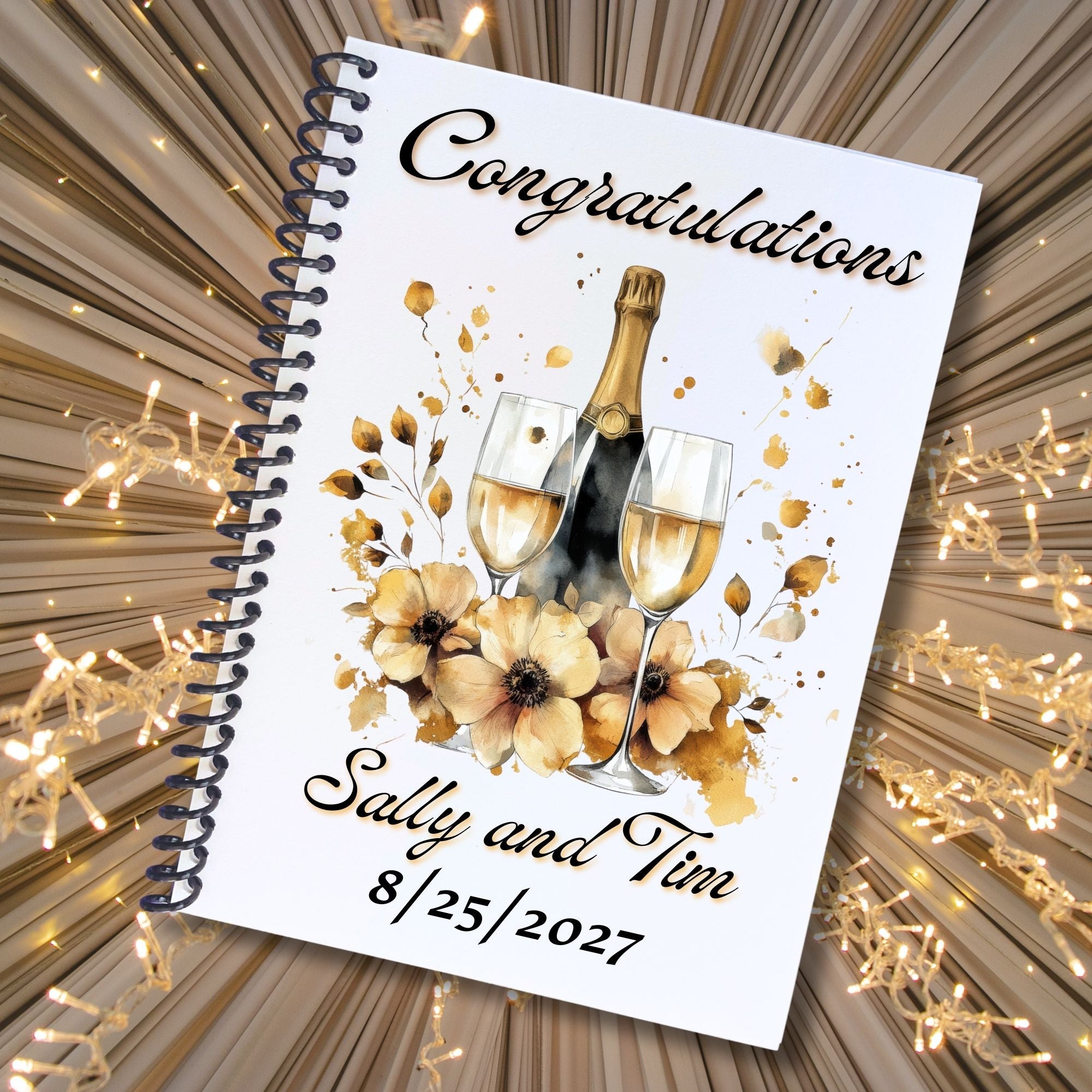 This image shows the cover for the Personalized Wedding Gift Card Book with Stickers and PVC Cover - Champagne