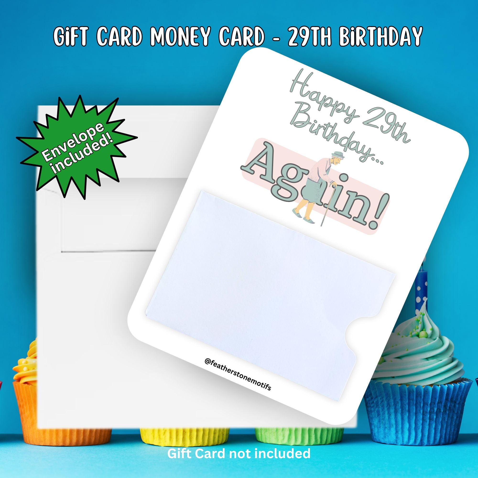 This image shows the 29th Birthday Gift Card Holder Money Card with the included A2 envelope.