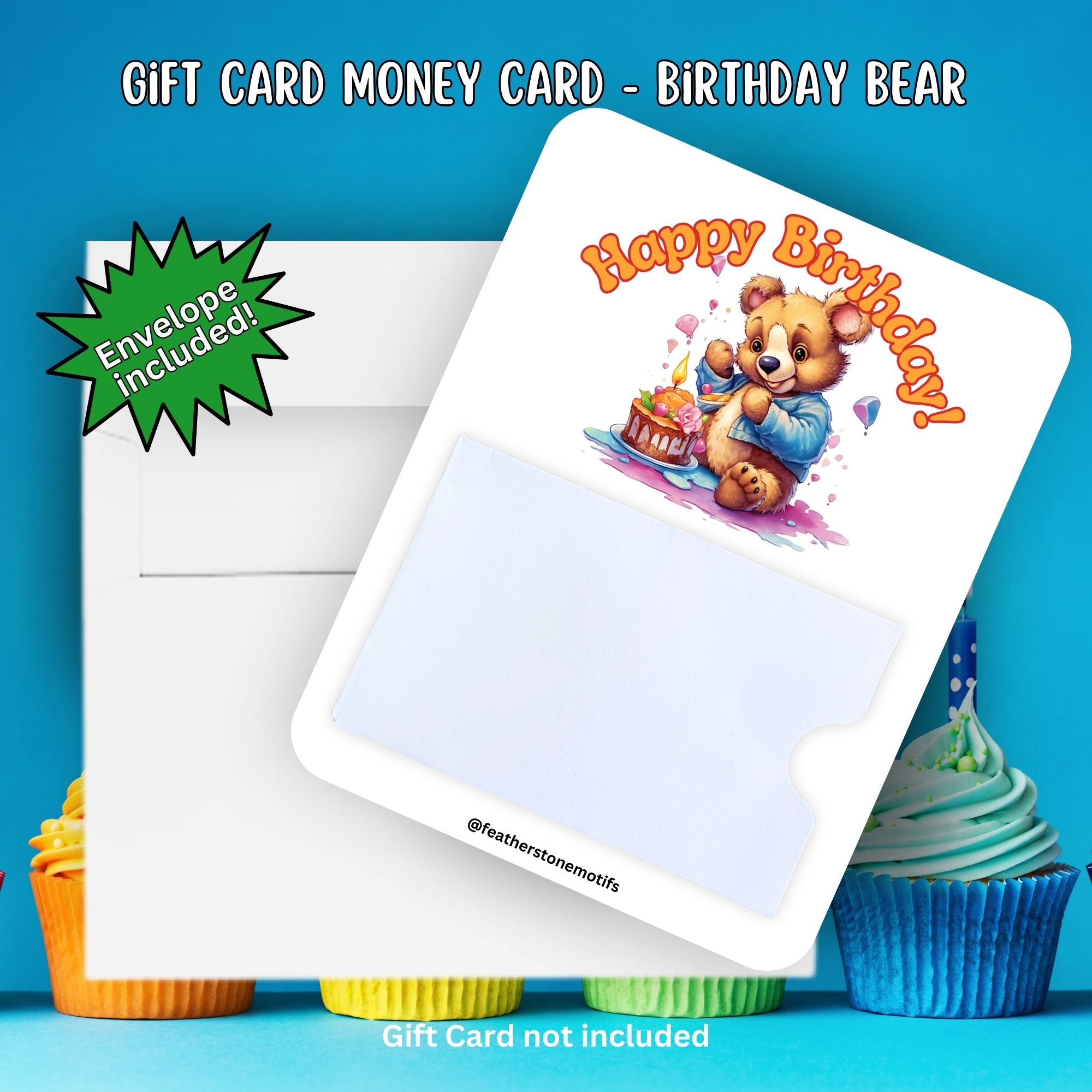 This image shows the Bear Birthday Gift Card Holder Money Card with the included A2 envelope.