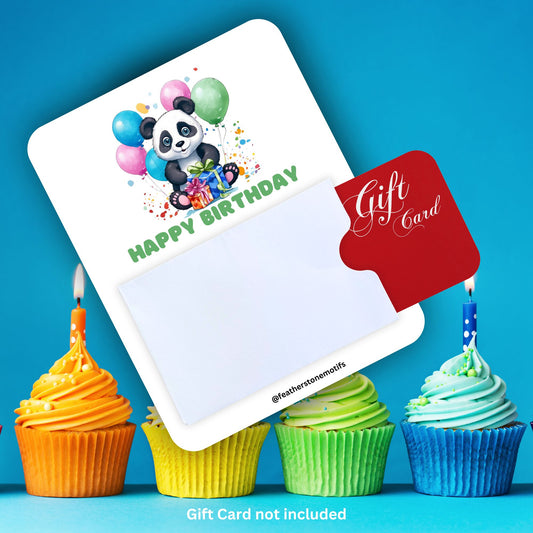 This image shows a gift card partially inside the Panda Birthday Gift Card Holder Money Card.