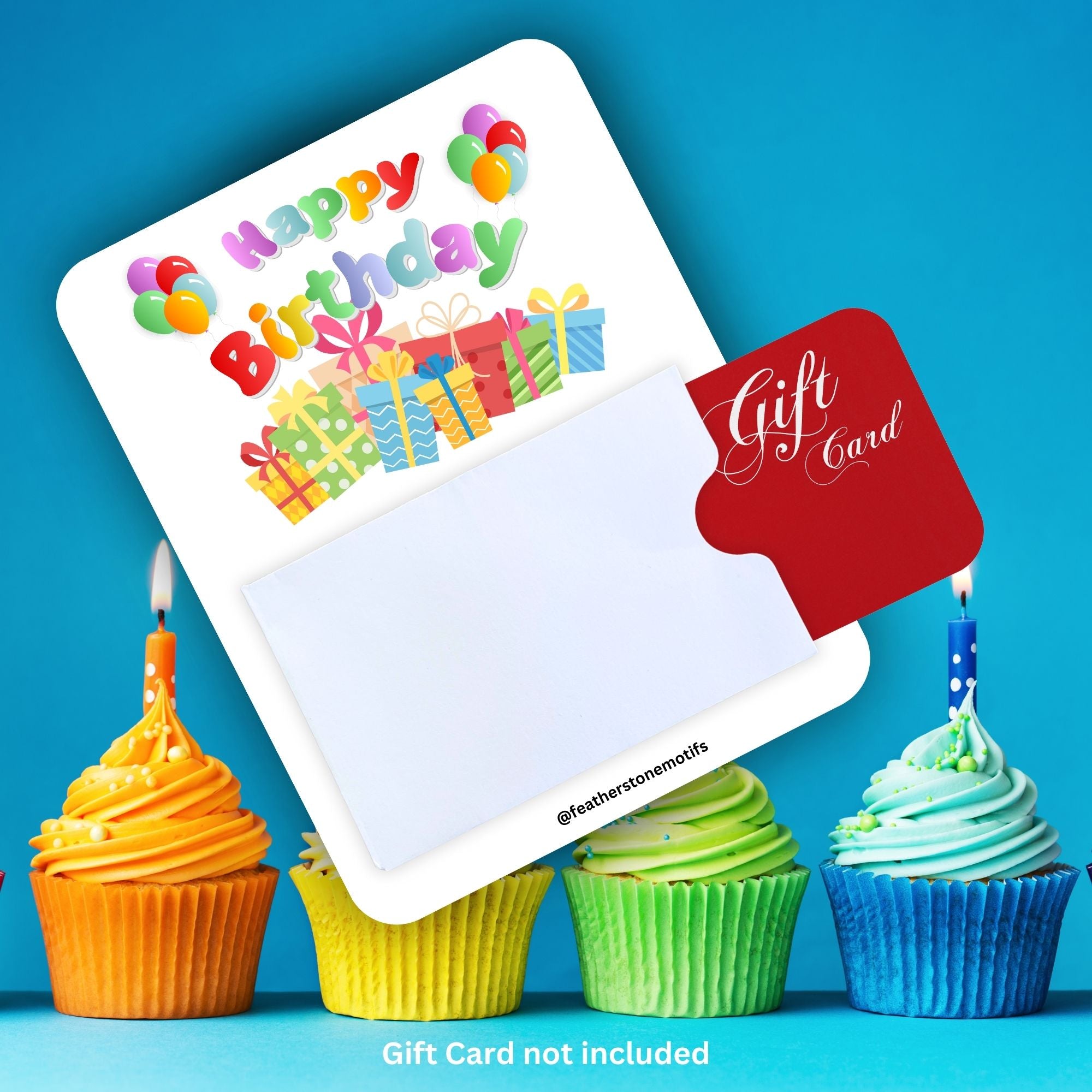 This image shows a gift card partially inside the Birthday Presents Gift Card Holder Money Card.