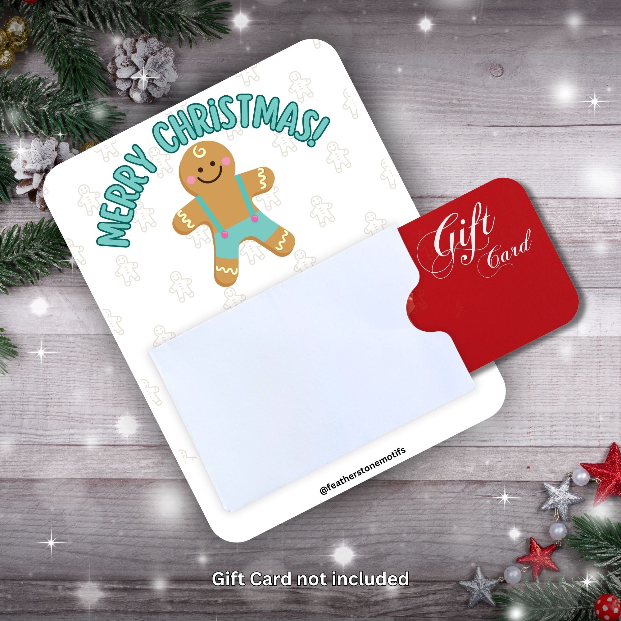 This image shows a gift card partially inside the Blue Gingerbread Man Gift Card Money Card.