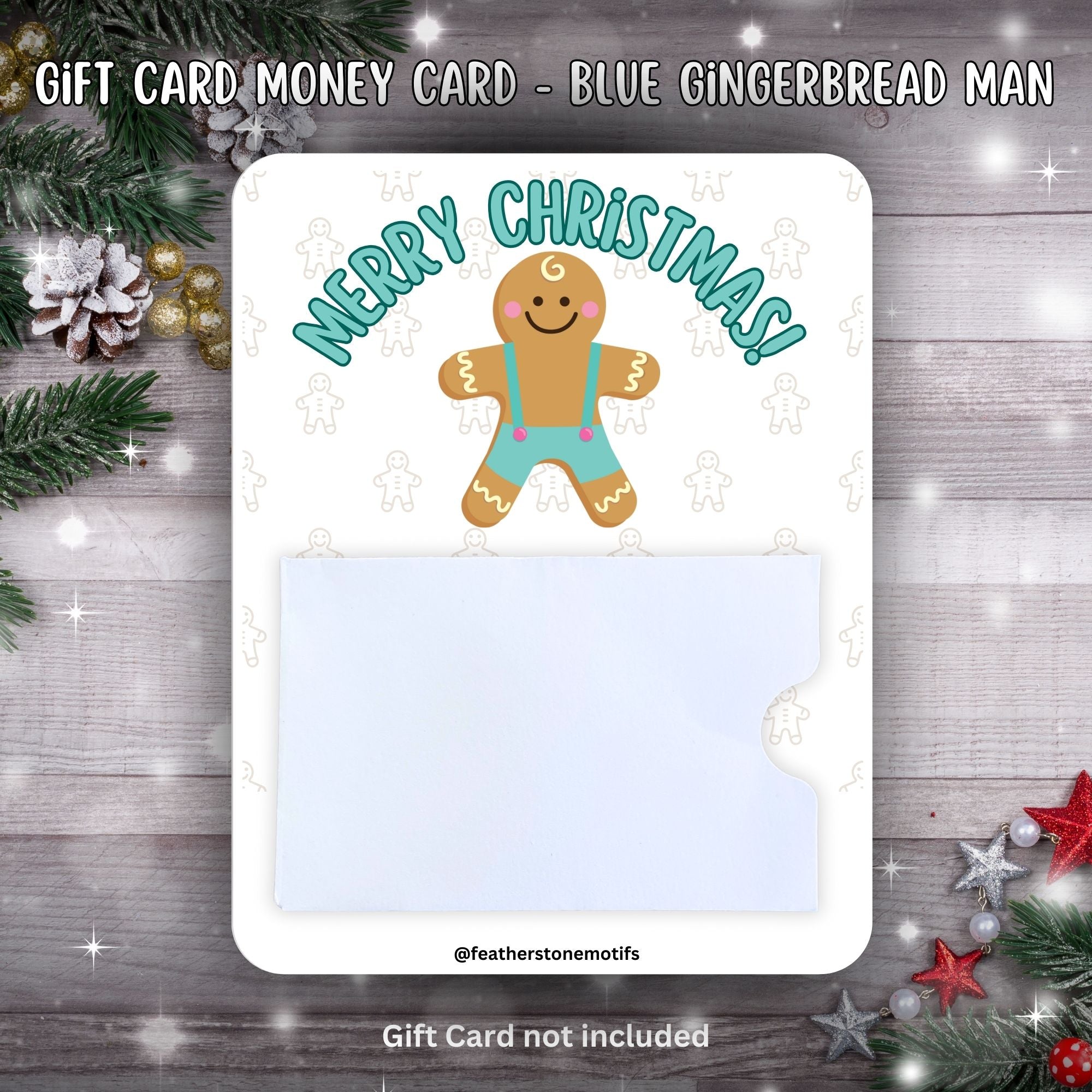 This image shows the Blue Gingerbread Man Gift Card Money Card.