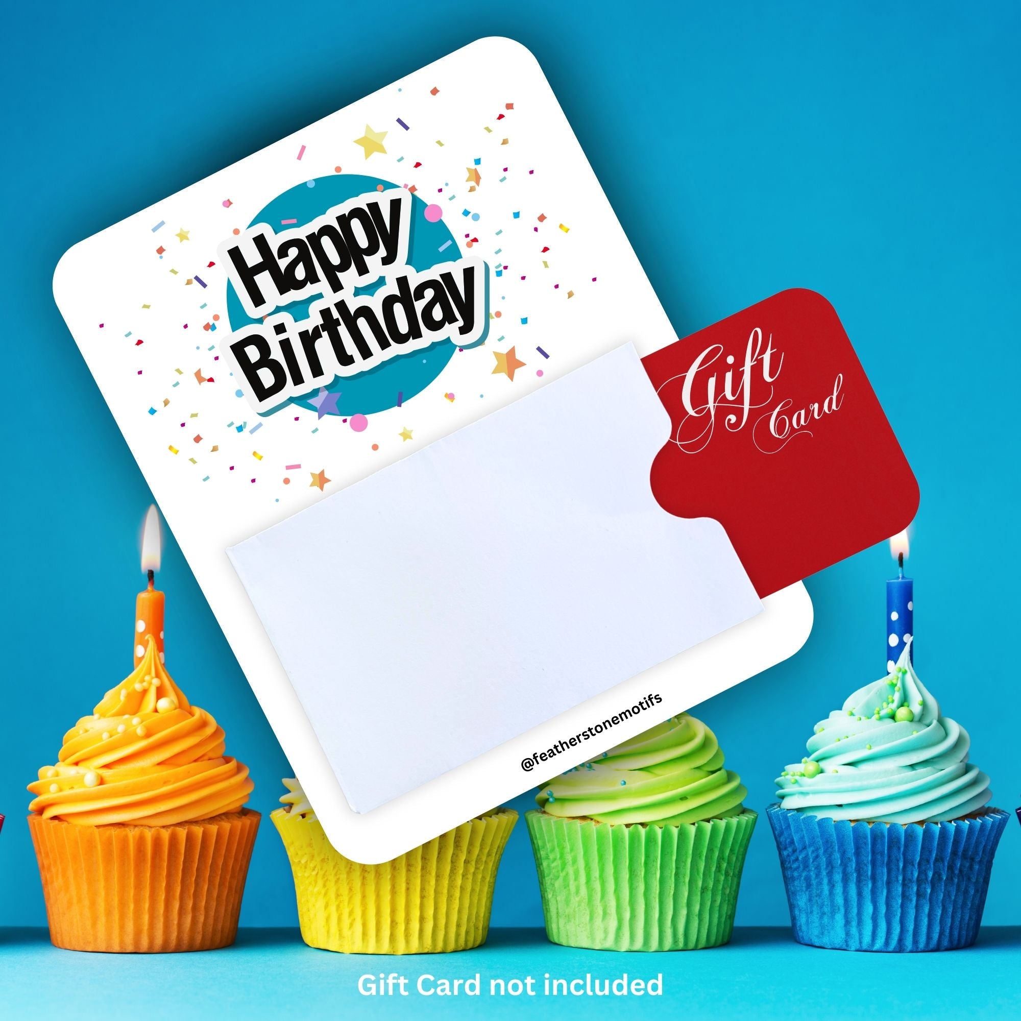 This image shows a gift card partially inside the Blue Happy Birthday Gift Card Holder Money Card.