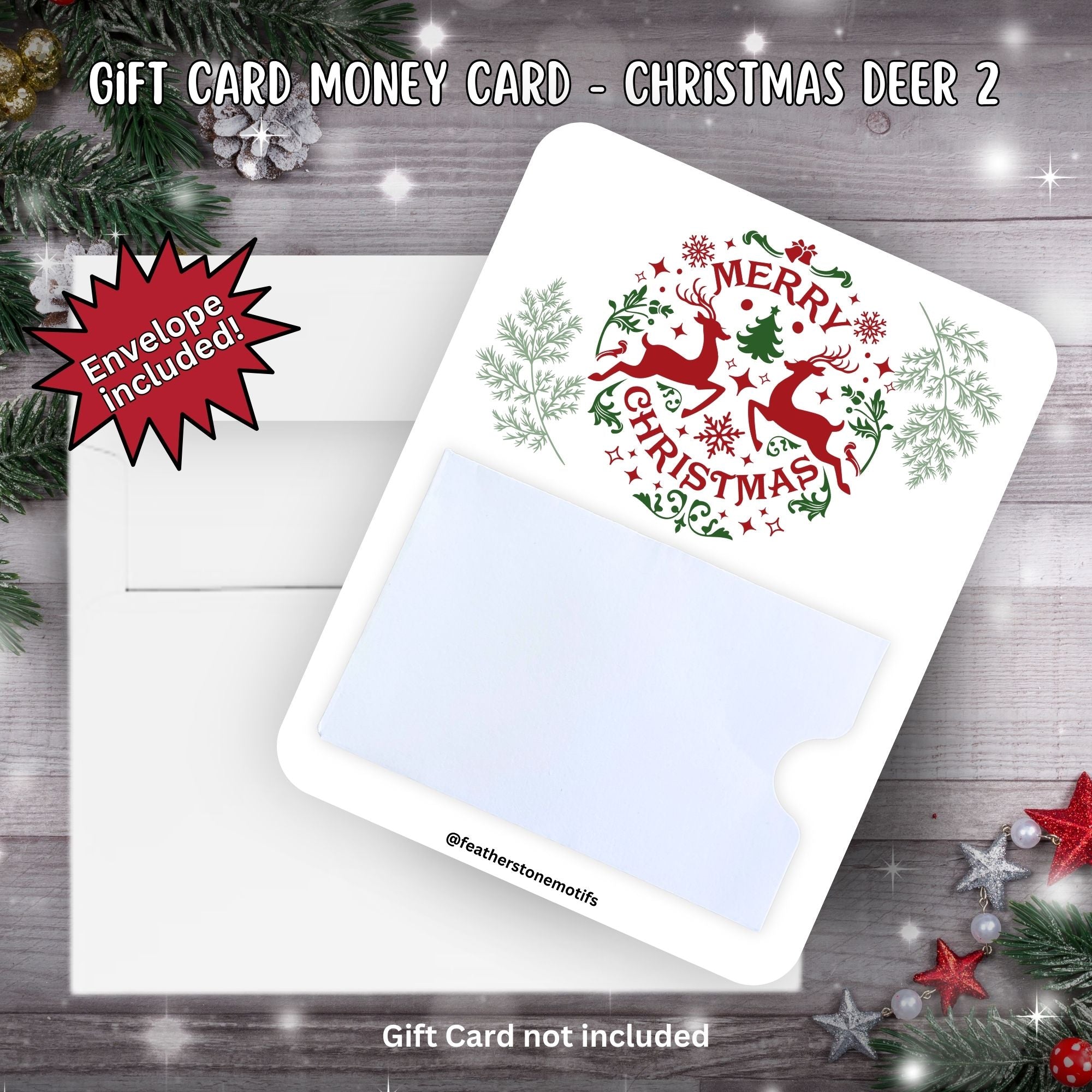 This image shows the Christmas Deer 2 Gift Card Money Card with the included A2 size envelope.