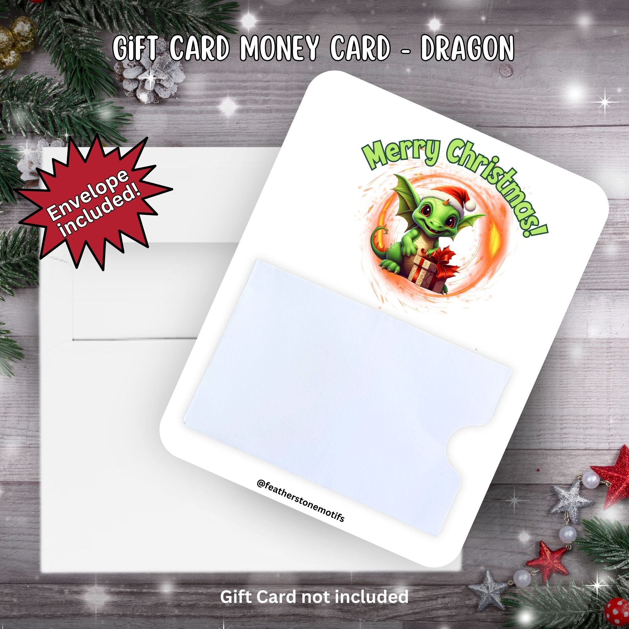 This image shows the Dragon Gift Card Money Card with the included A2 size envelope.