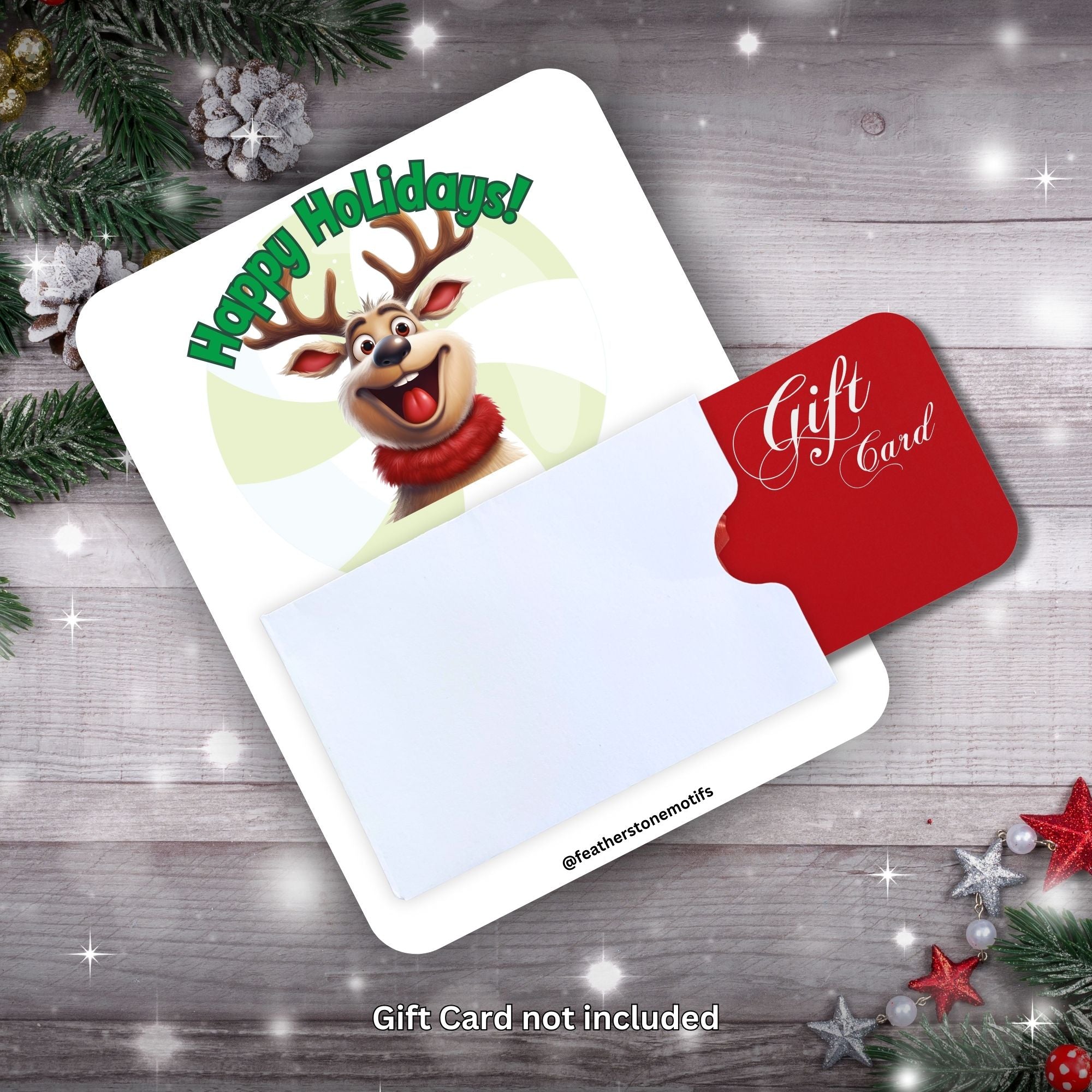 This image shows a gift card partially inside the Happy Reindeer Gift Card Money Card.