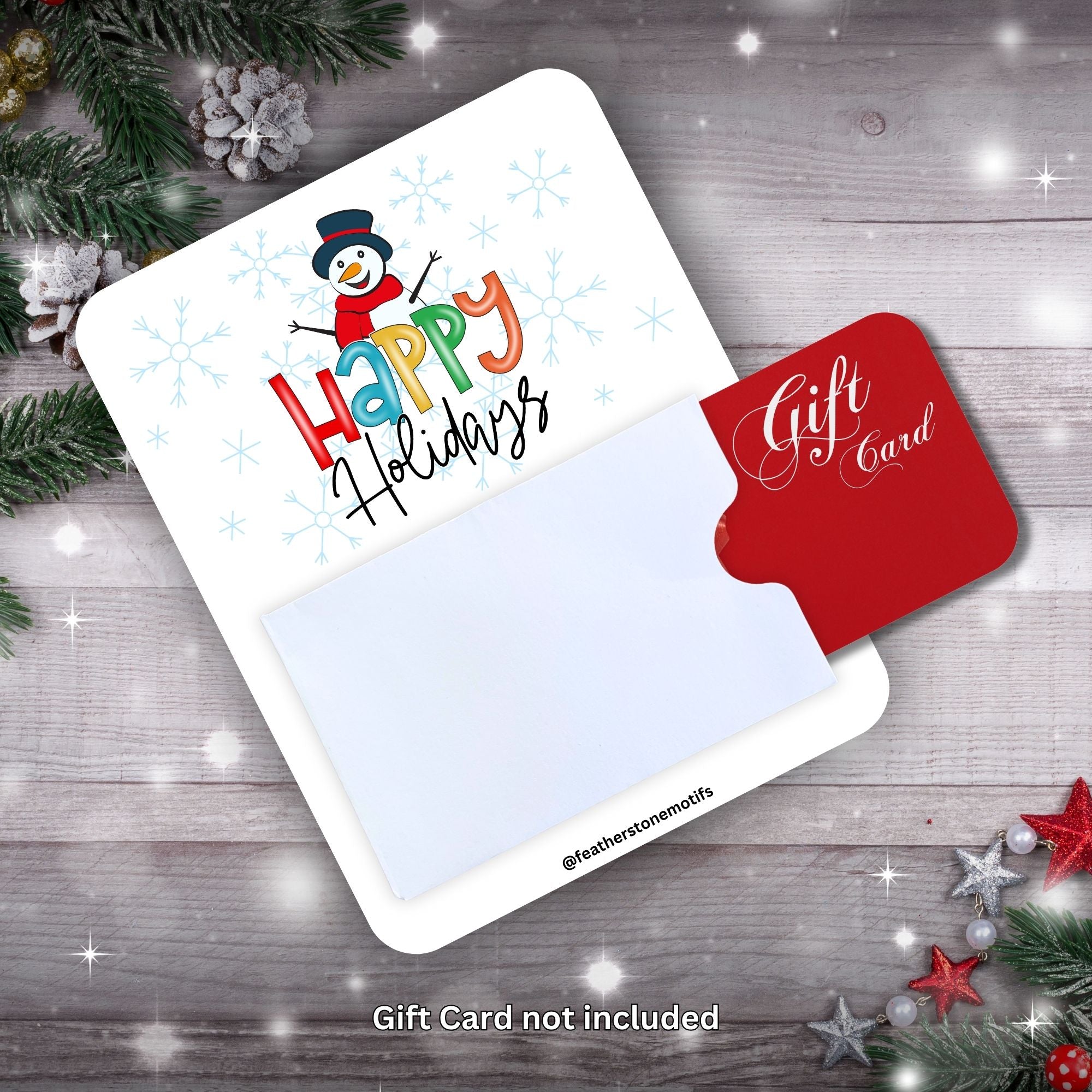 This image shows a gift card partially inside the Happy Snowman Gift Card Money Card.