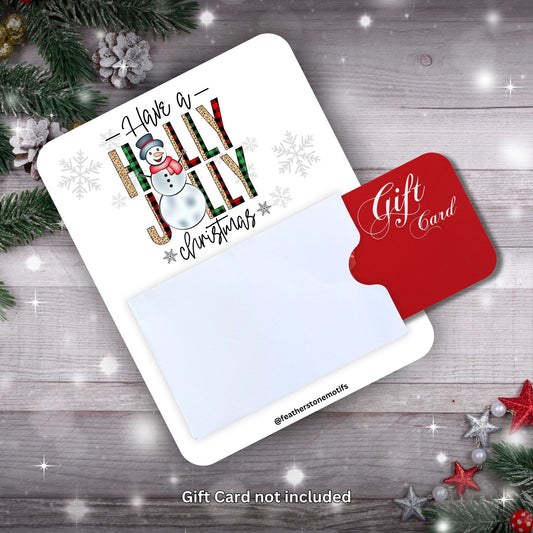This image shows a gift card partially inside the Holly Jolly Gift Card Holder Money Card.
