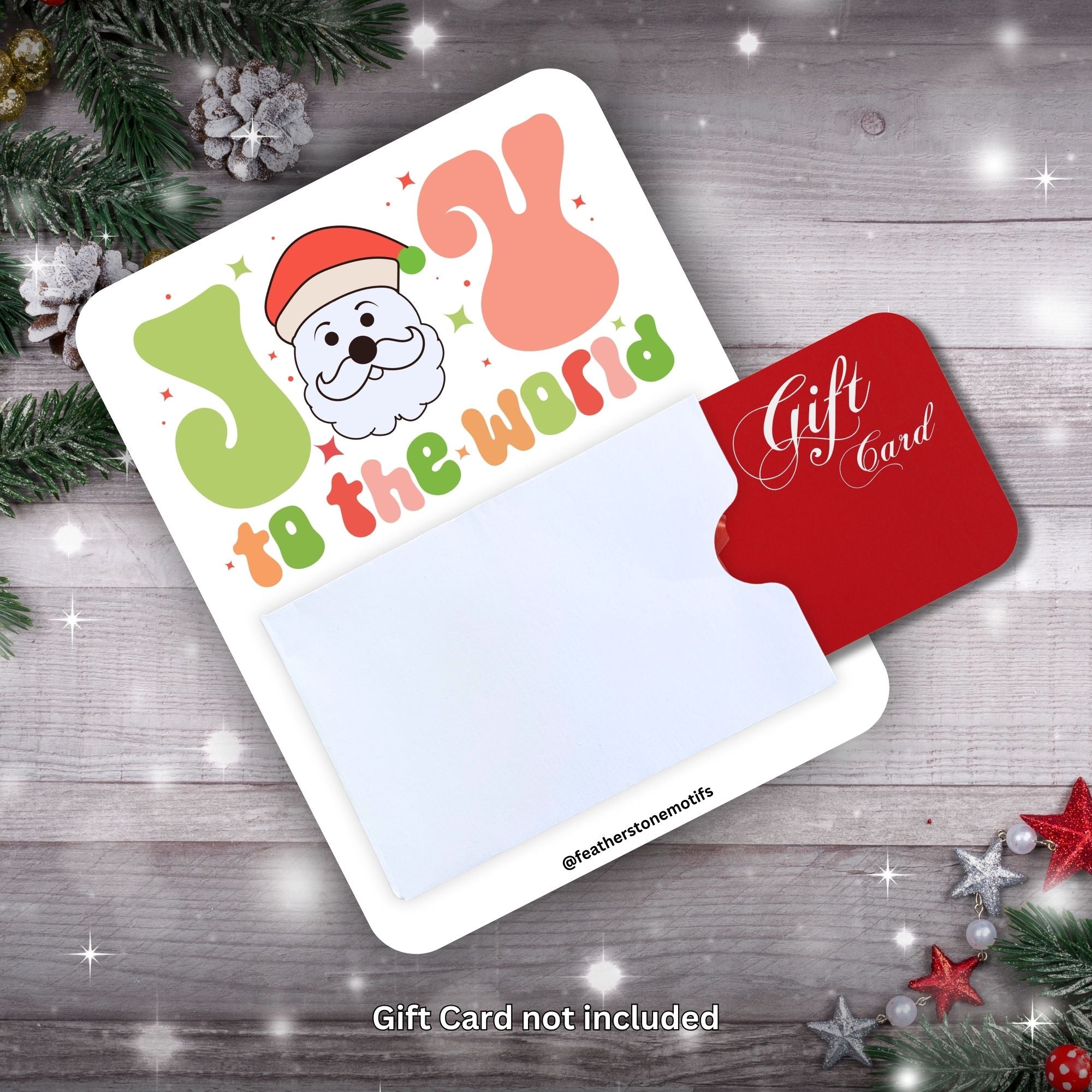 This image shows a gift card partially inside the Joy to the World Gift Card Holder Money Card.