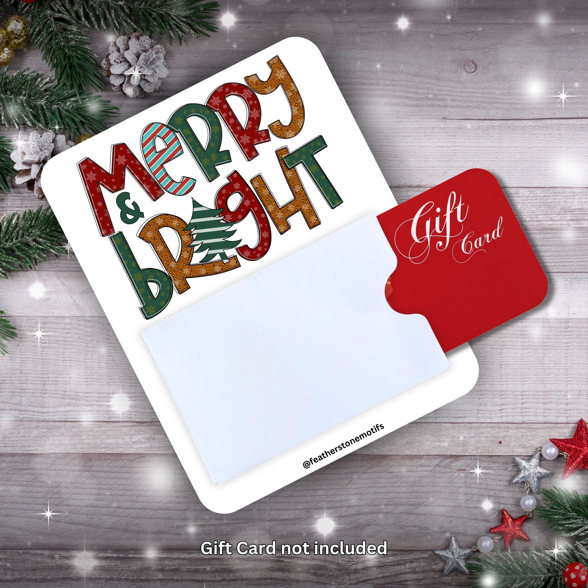 This image shows a gift card partially inside the Merry & Bright Gift Card Holder Money Card.