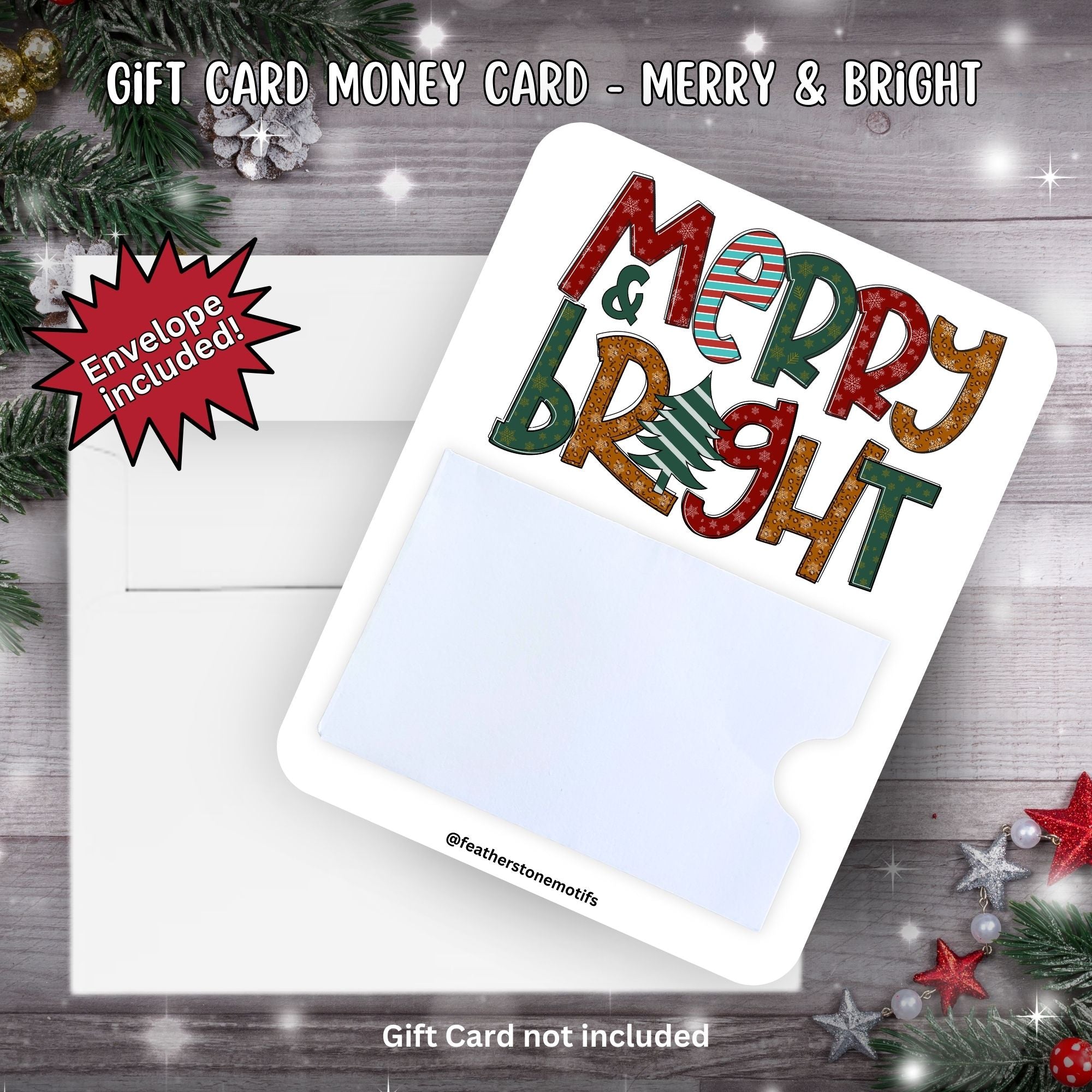 This image shows the Merry & Bright Gift Card Holder Money Card with the included A2 envelope.