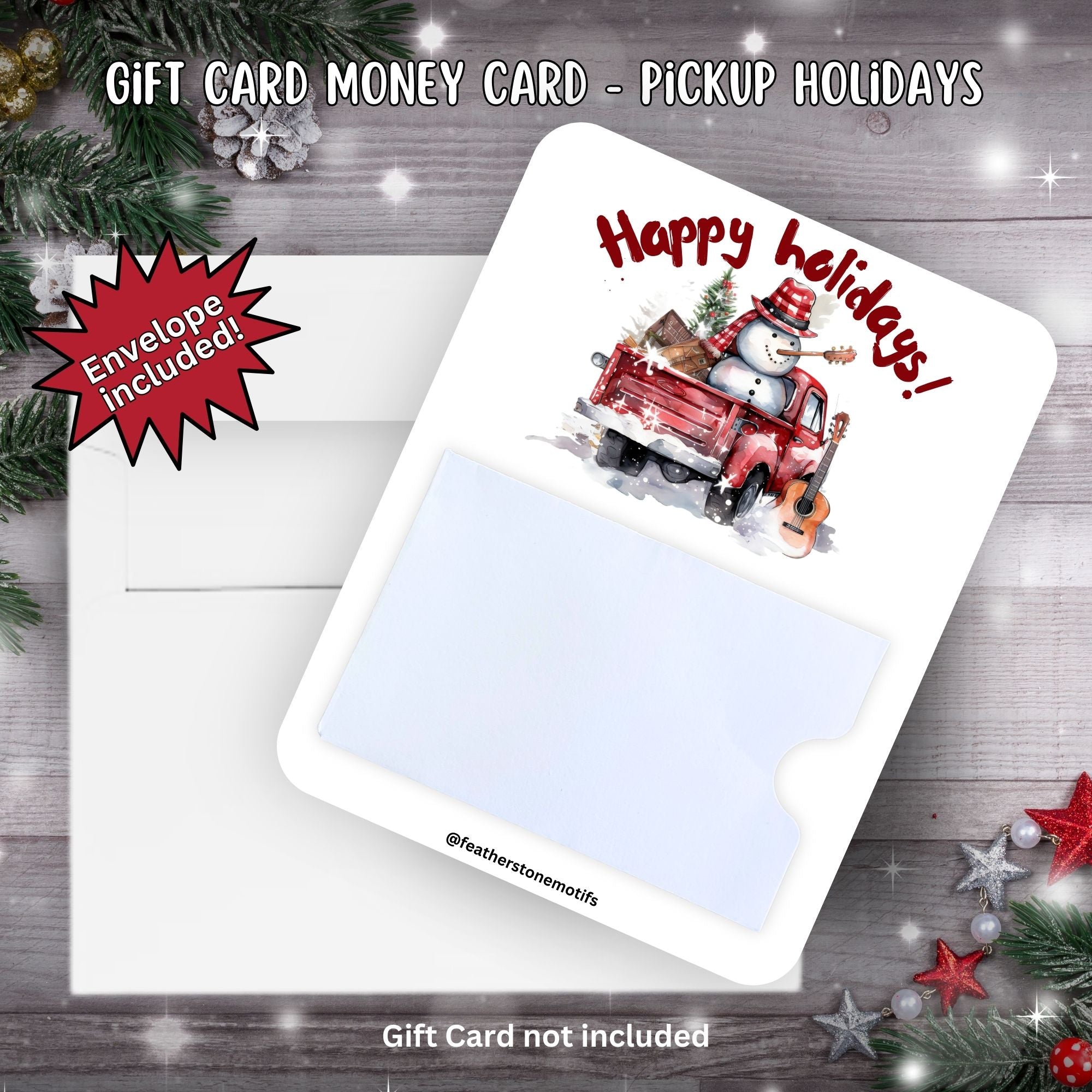 This image shows the Pickup Holidays Gift Card Holder Money Card with the included A2 envelope.