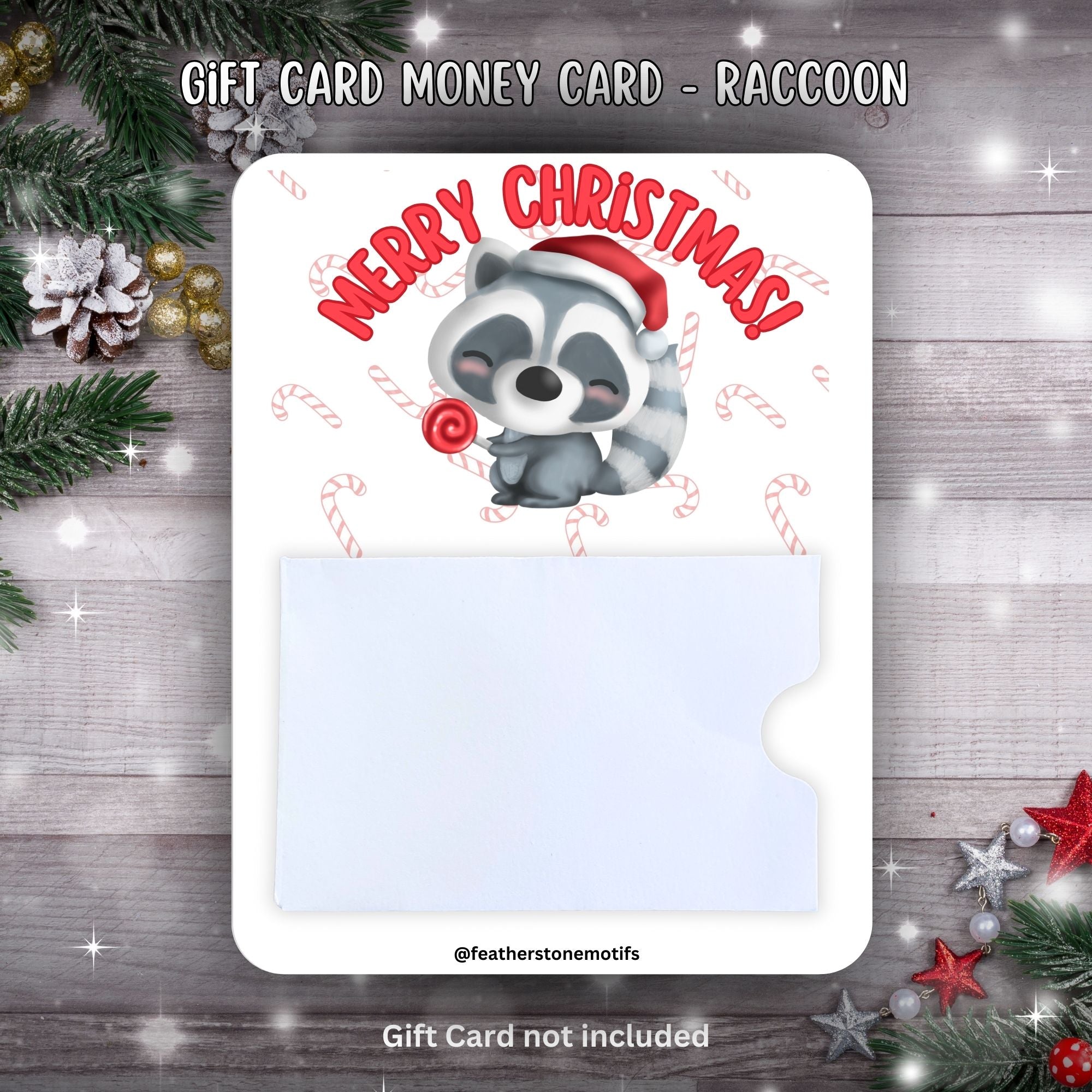 This image shows the Christmas Raccoon Gift Card Holder Money Card.