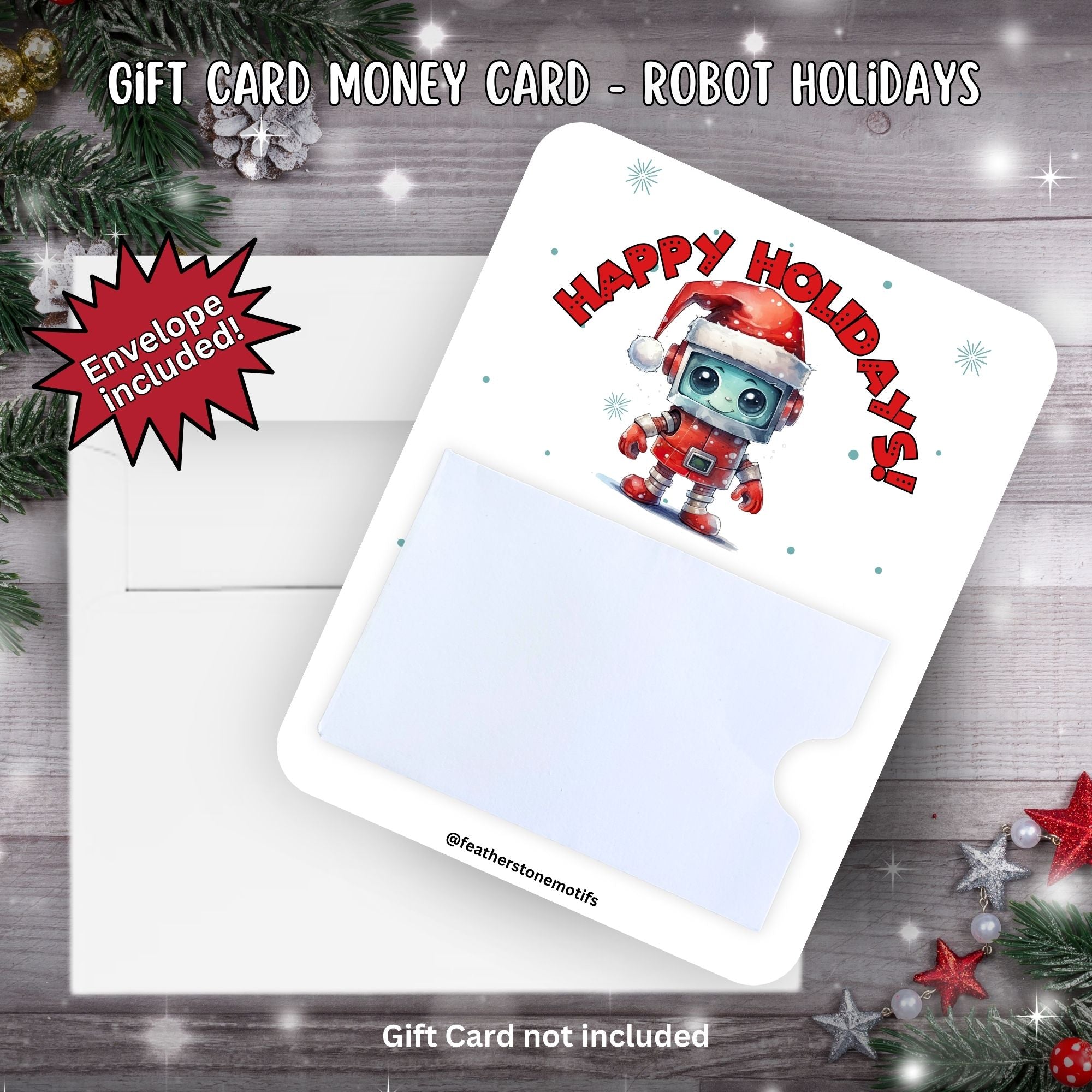 This image shows the Robot Gift Card Holder Money Card with the included A2 envelope.