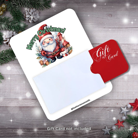 This image shows a gift card partially inside the Santa Christmas Gift Card Holder Money Card.