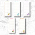 Load image into Gallery viewer, This image shows the 5 different designs included in the Checklist Notepad - Gnomes.
