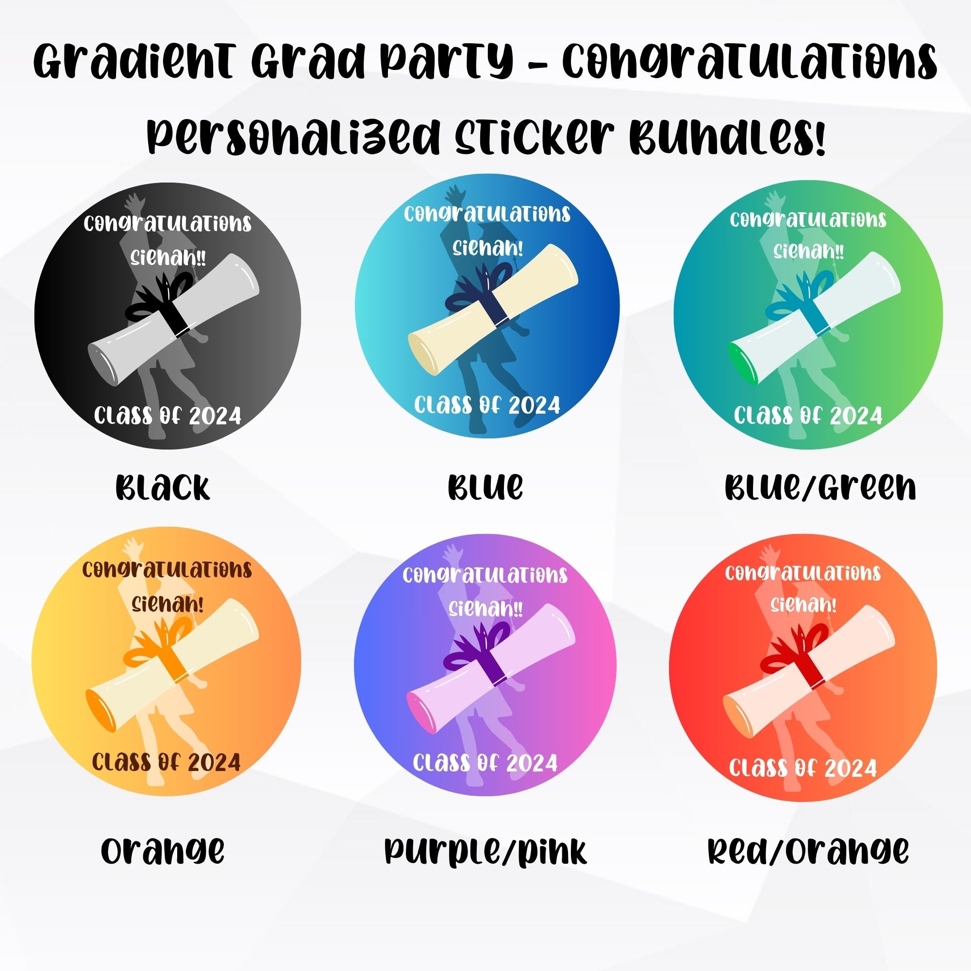 Personalized Grad Party Sticker Bundle - Gradient Congratulations!