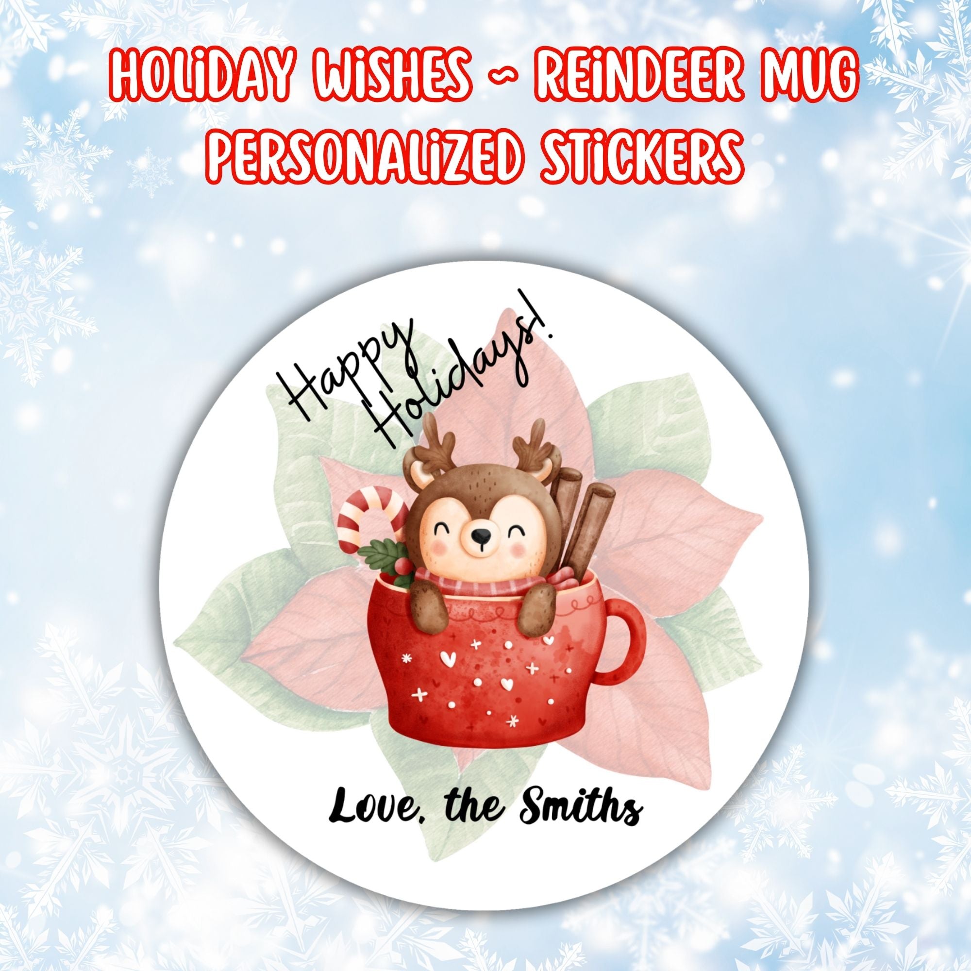 This image shows the Personalized Holiday Stickers - Reindeer Mug.