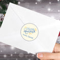 Load image into Gallery viewer, This image shows the Personalized Holiday Stickers - Happy Hanukkah Blue on the back of an envelope.
