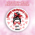 Load image into Gallery viewer, This cover page shows the personalized valentine sticker on a pink cloudy background.

