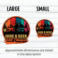 Load image into Gallery viewer, This image shows large and small hide & seek stickers next to each other.
