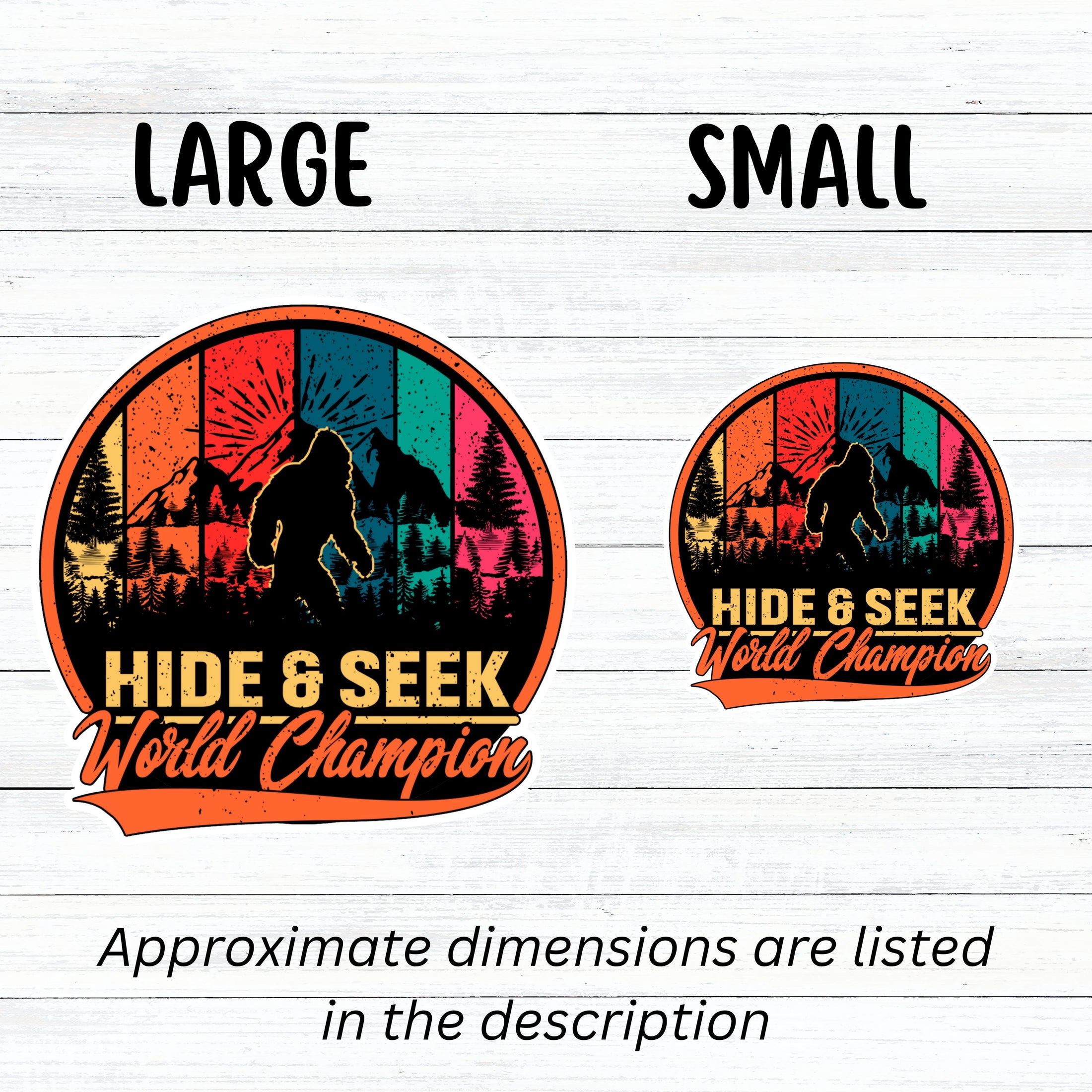 This image shows large and small hide & seek stickers next to each other.