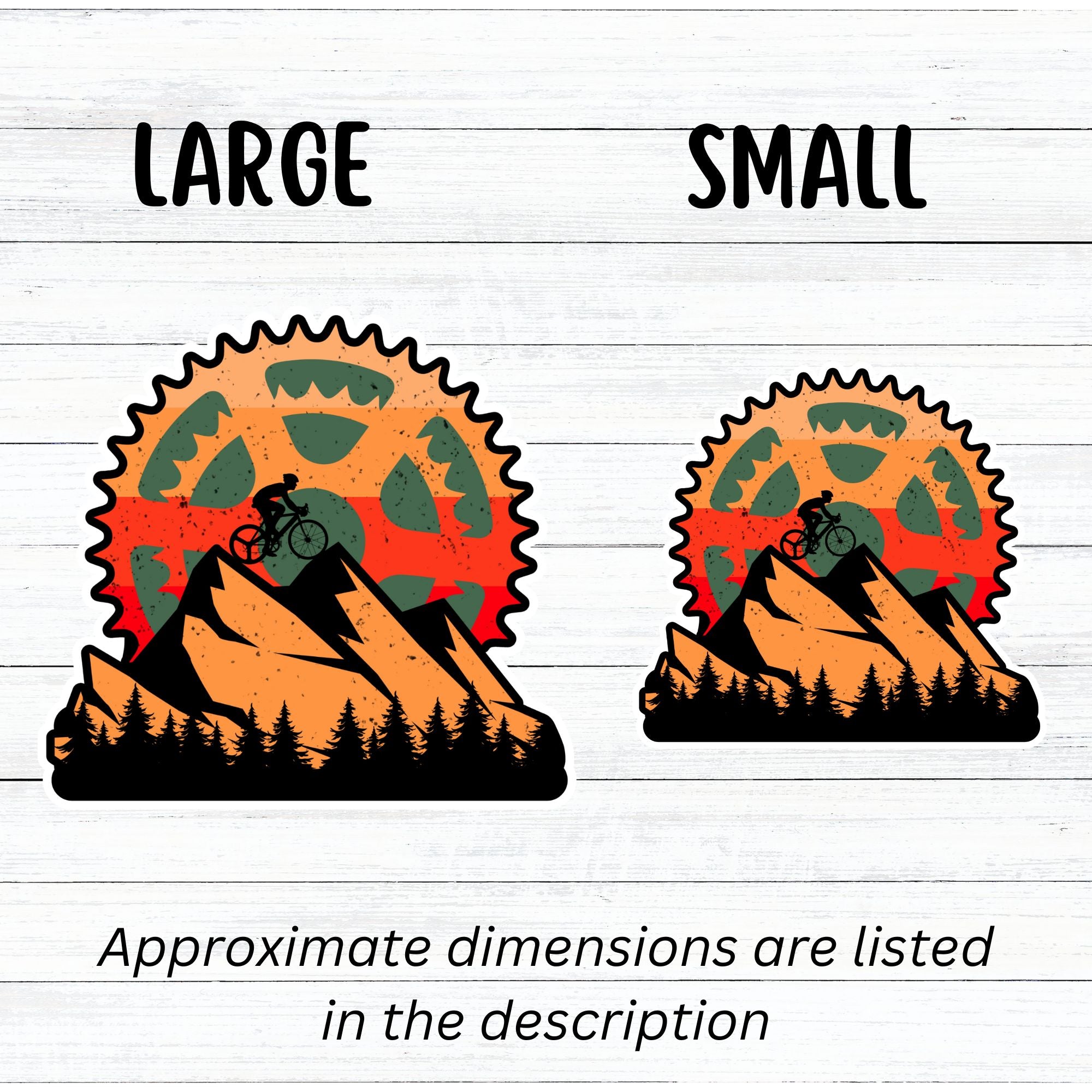 This image shows large and small Keep Biking - Mountain Die-Cut Sticker next to each other.