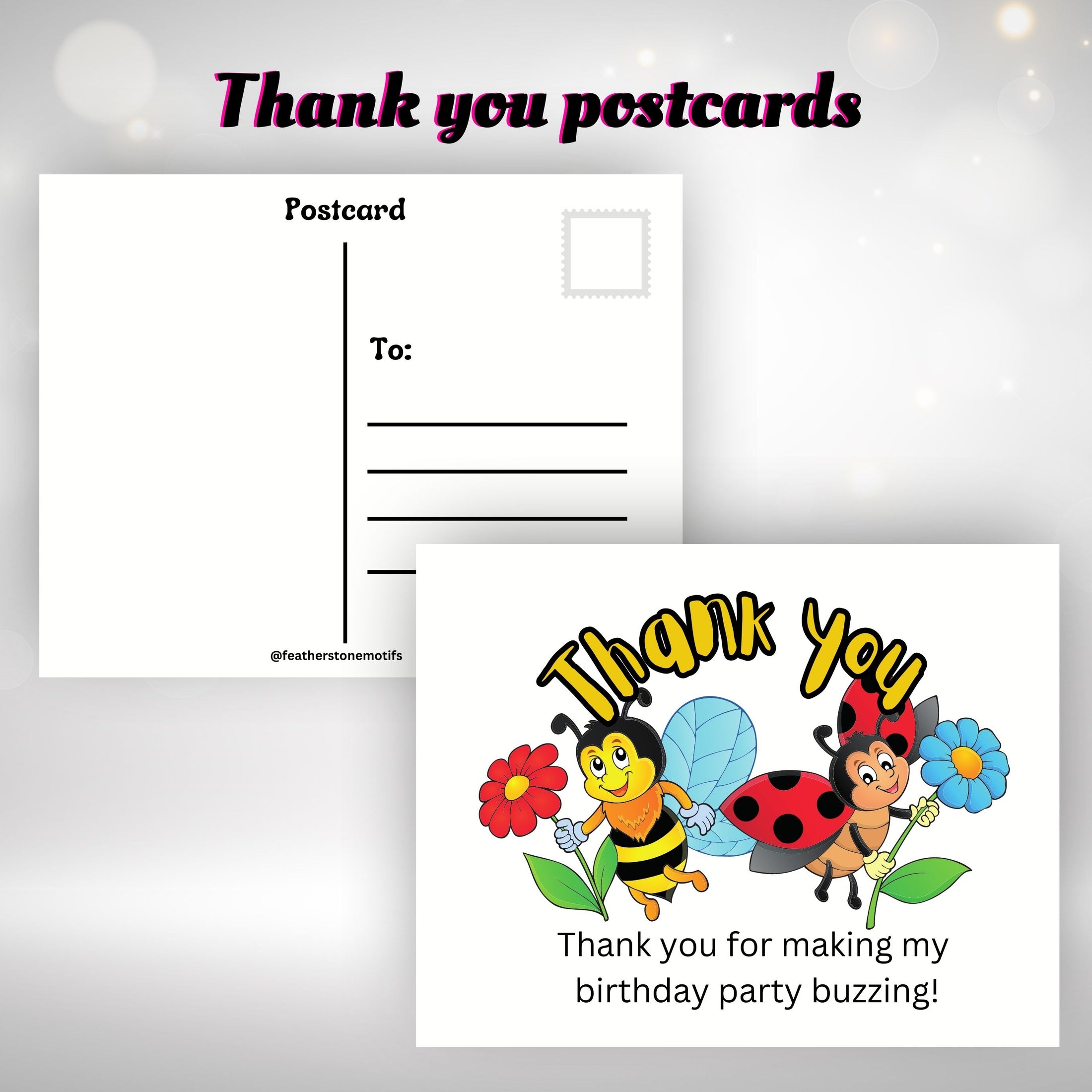 This image shows the front and back of the thank you postcards.