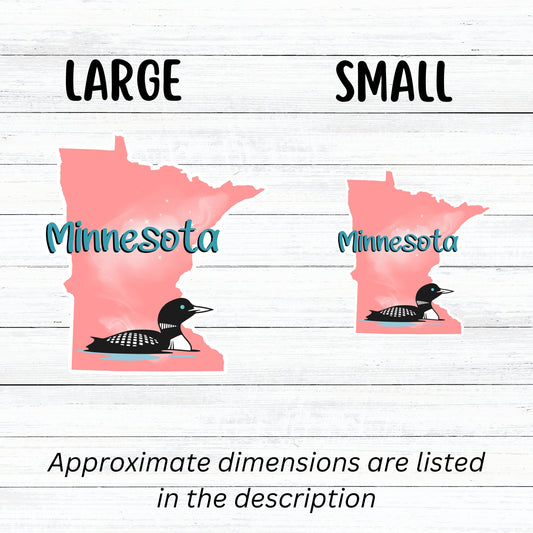 This image shows large and small MN with loon stickers next to each other.