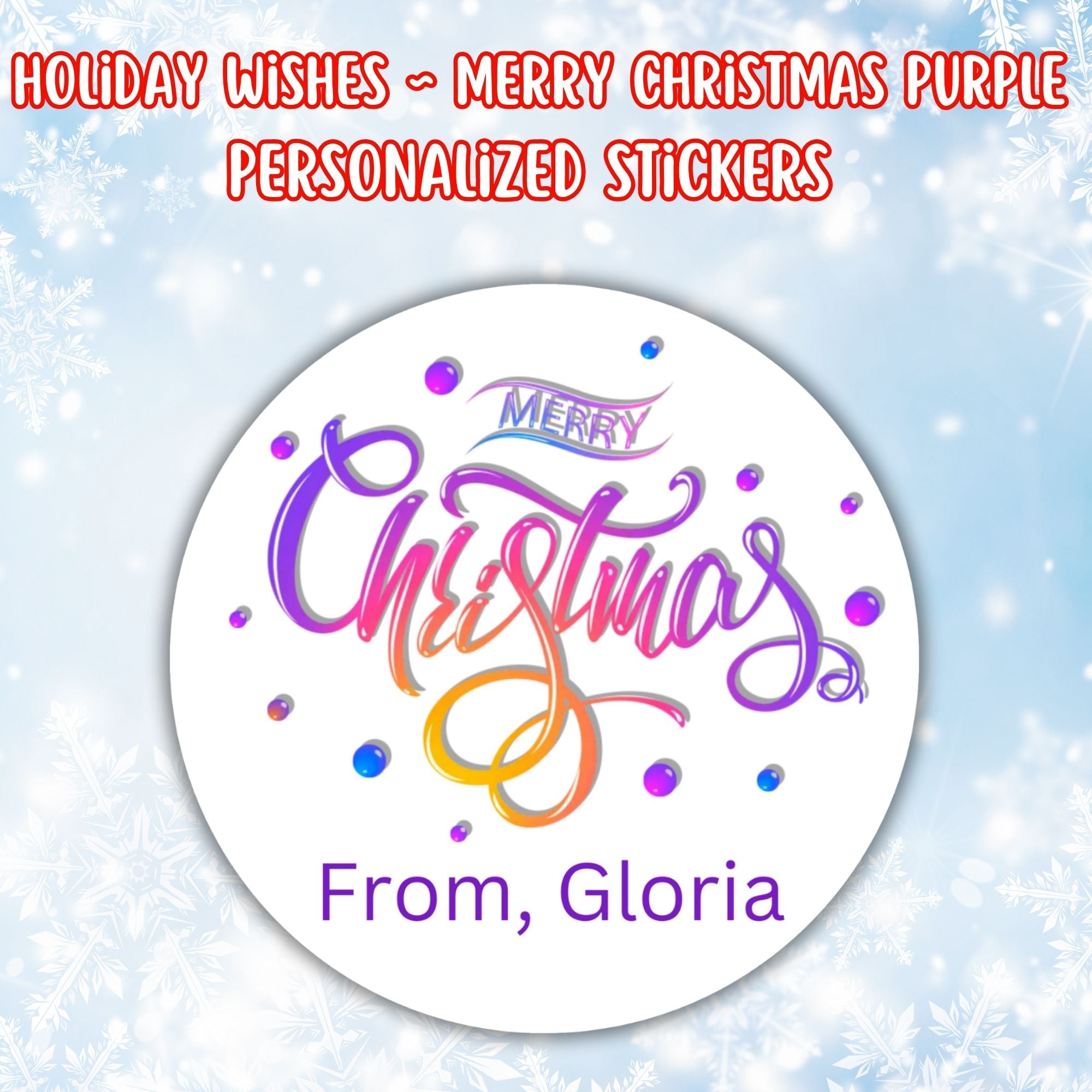 This image shows the Personalized Holiday Stickers - Merry Christmas Purple.