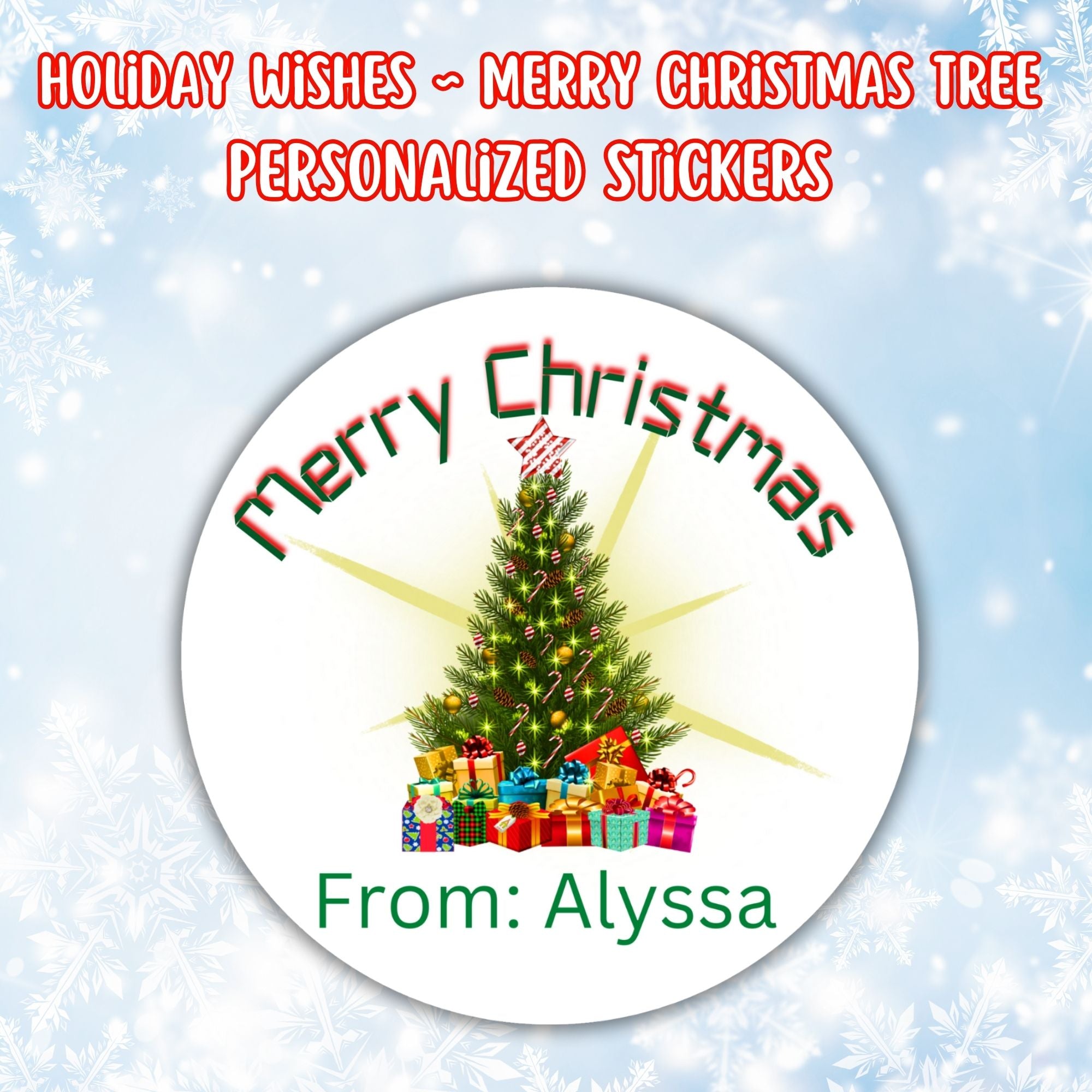 This image shows the Personalized Holiday Stickers - Merry Christmas Tree.