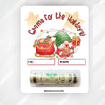Load image into Gallery viewer, This image shows the Gnome for the Holidays money card with money tube attached.
