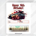 Load image into Gallery viewer, This image shows the money tube attached to the 16th Birthday Car Money Card.
