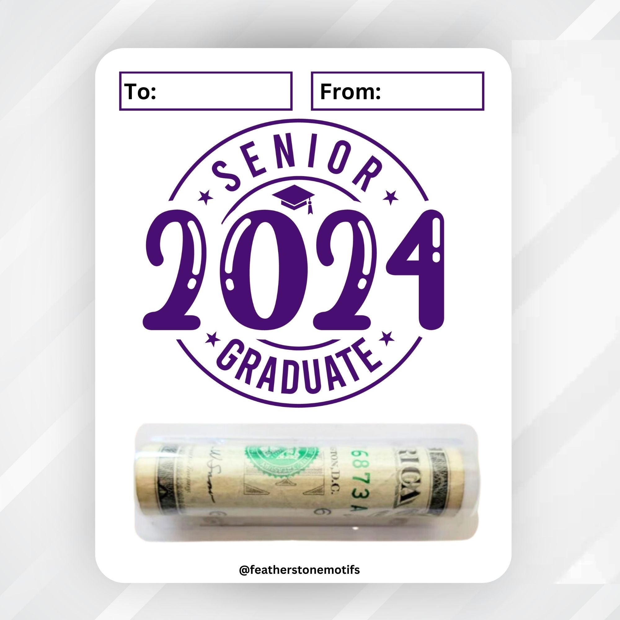 This image shows the money tube attached to the 2024 Graduate Money Card.