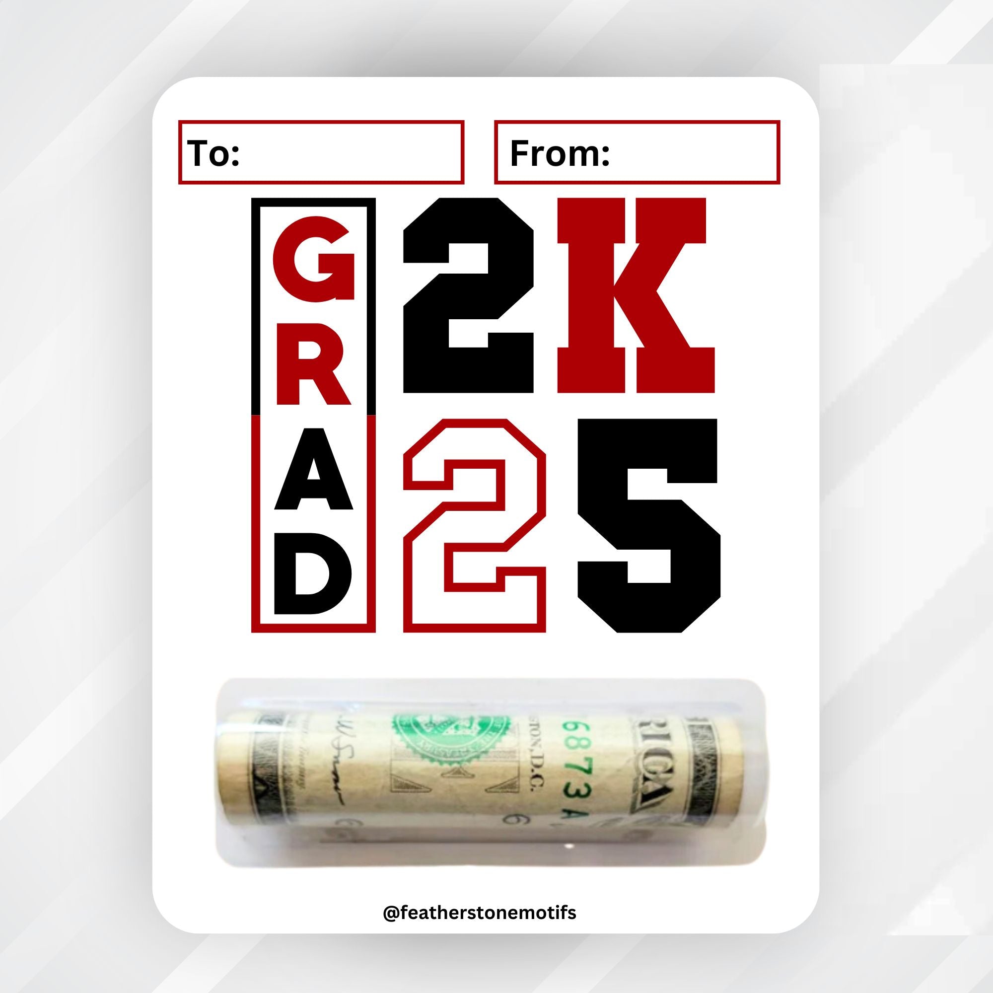 This image shows the Grad 2K25 Graduation Money Card Kit.