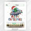 Load image into Gallery viewer, This image shows the money tube attached to the Alien Christmas Money Card.
