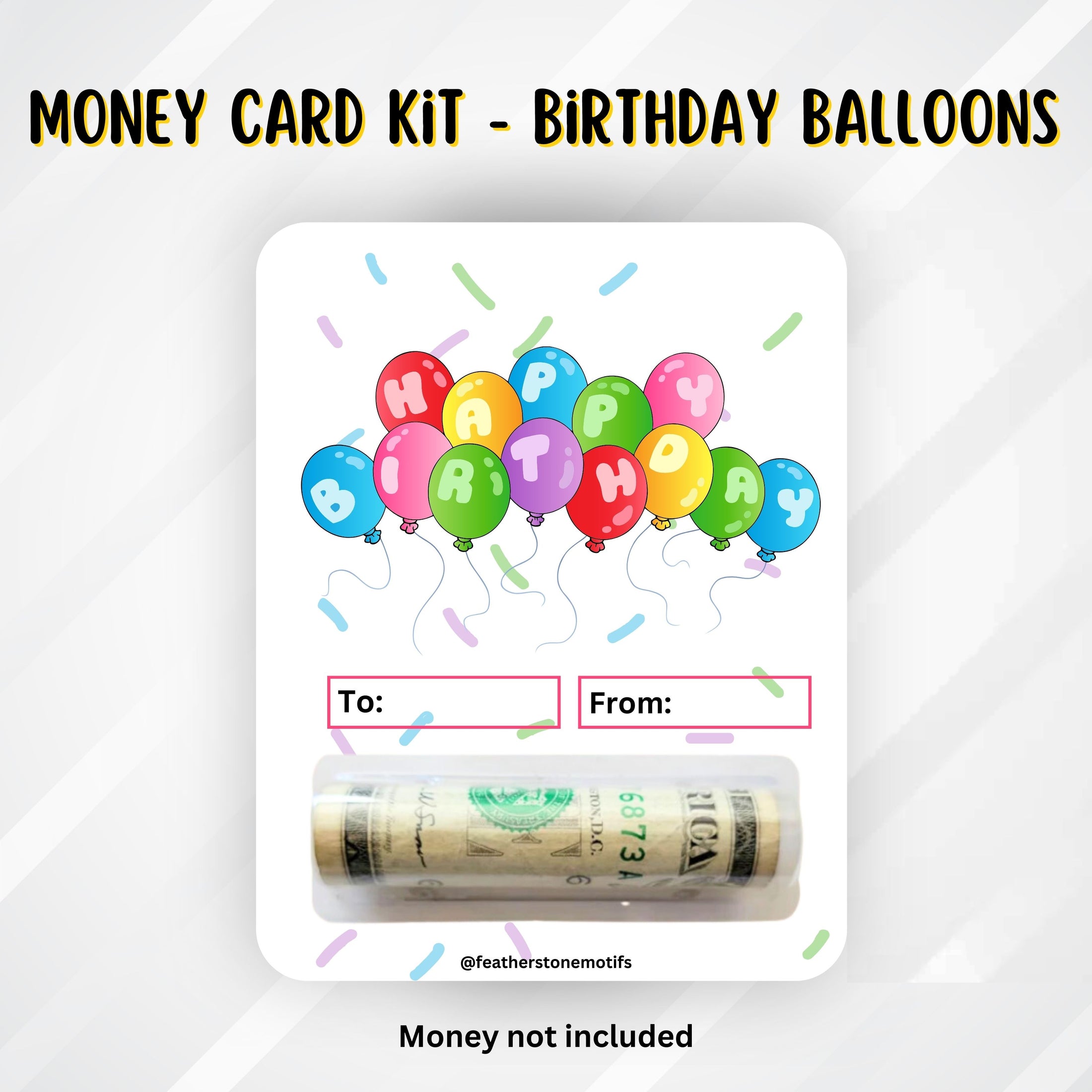 This image shows the money tube attached to the Birthday Balloons money card.