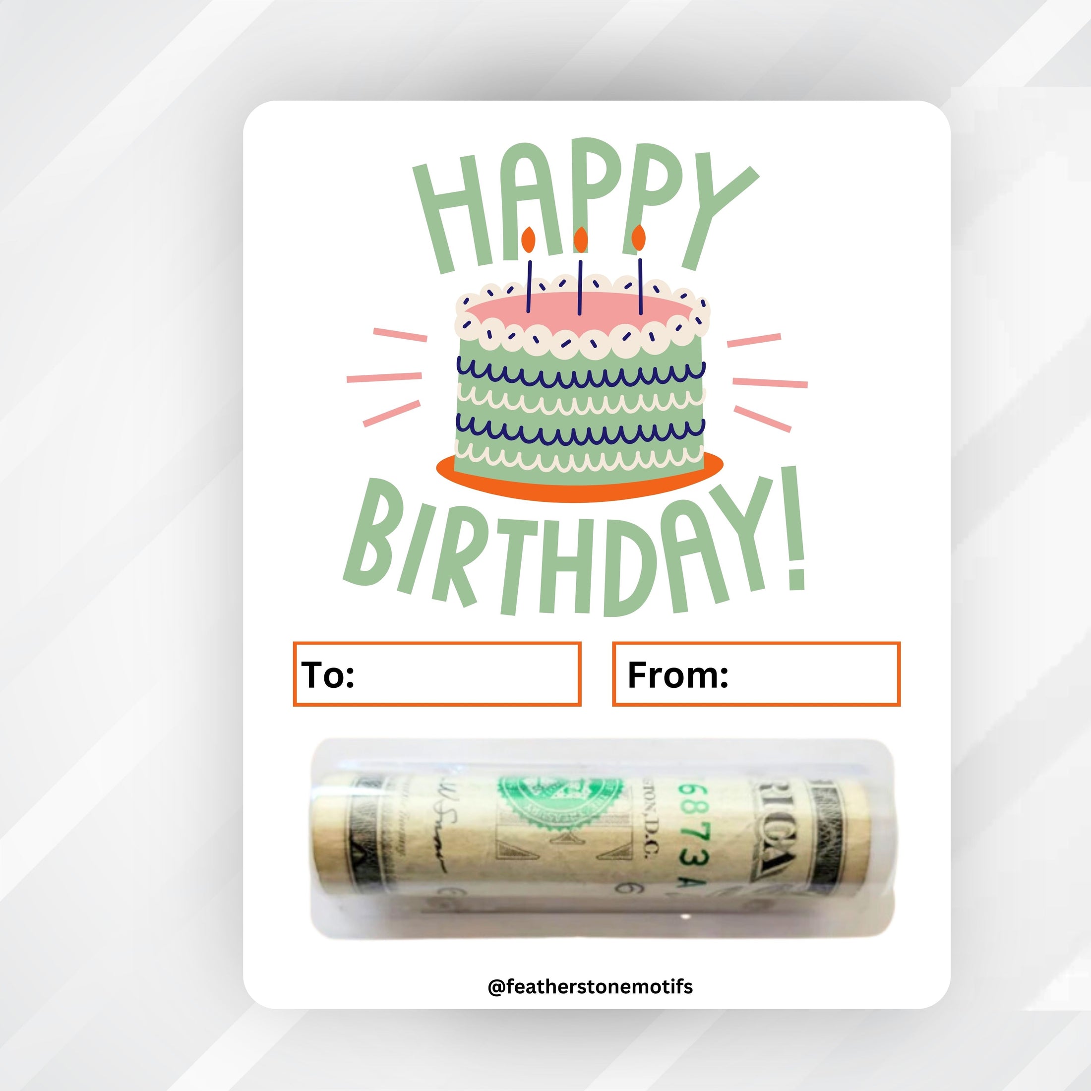 This image shows the money tube attached to the Birthday Cake 2 Money Card.