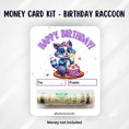 Load image into Gallery viewer, This image shows the money tube attached to the Raccoon Birthday money card.
