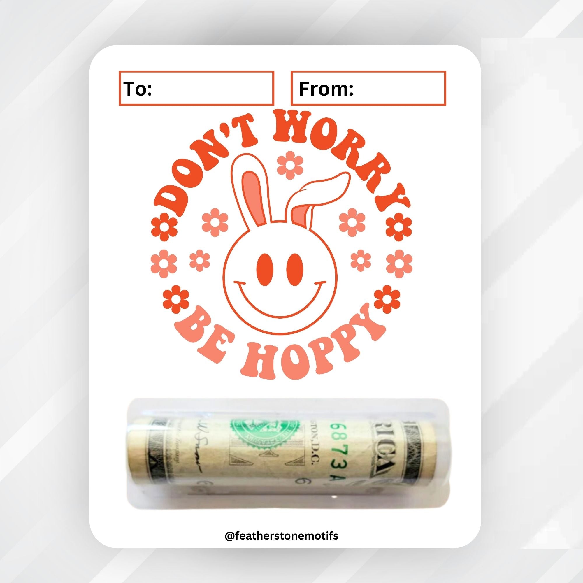 This image shows the money tube attached to the Be Hoppy Easter Money Card.